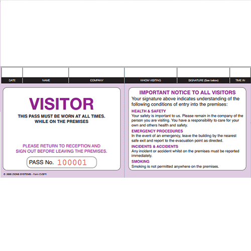 Visitors Pass Register Refill Action OHS Consulting Online Shop