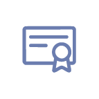 Simple blue icon of a certificate with a ribbon or seal on a light gray background, representing achievement or official recognition—ideal for highlighting Recommended Safety Software credentials.